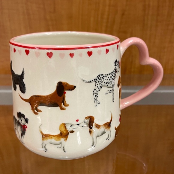Valentine Dogs Ceramic Pink Heart Handle Coffee Mug Cup NEW - Picture 4 of 6